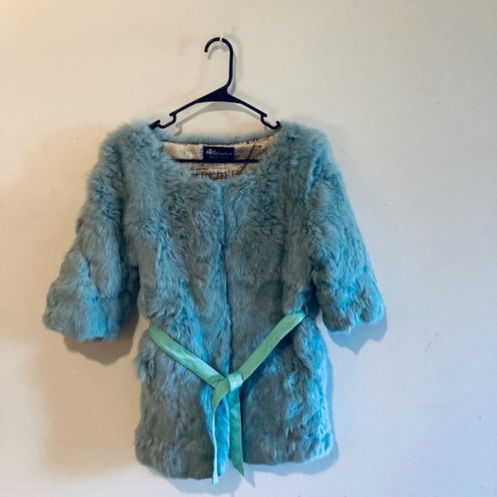 Eggshell Blue Belted Fur Coat